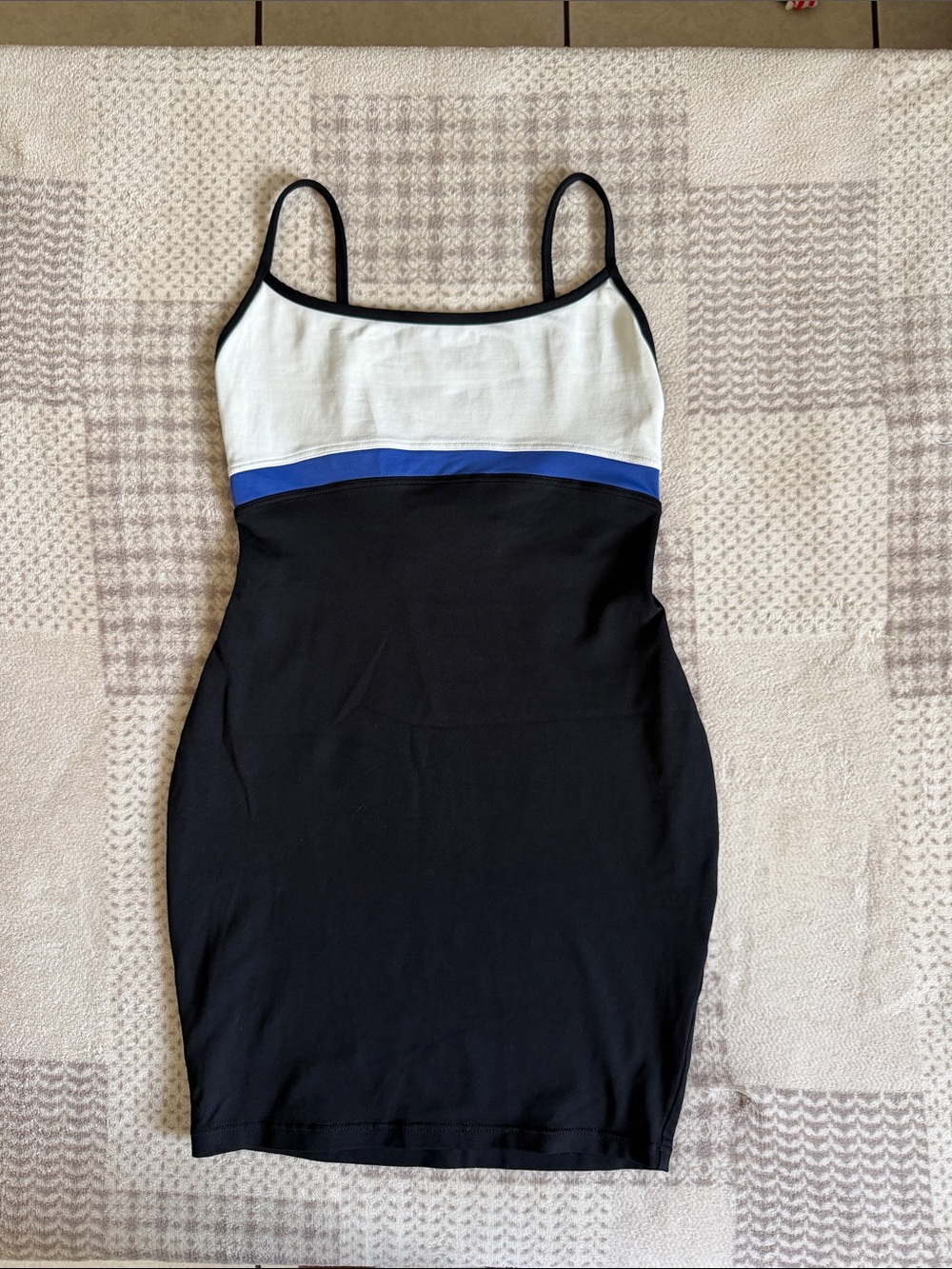 Capucine puerari Colorblock Spaghetti Strap Mini Dress in Black, White & Blue